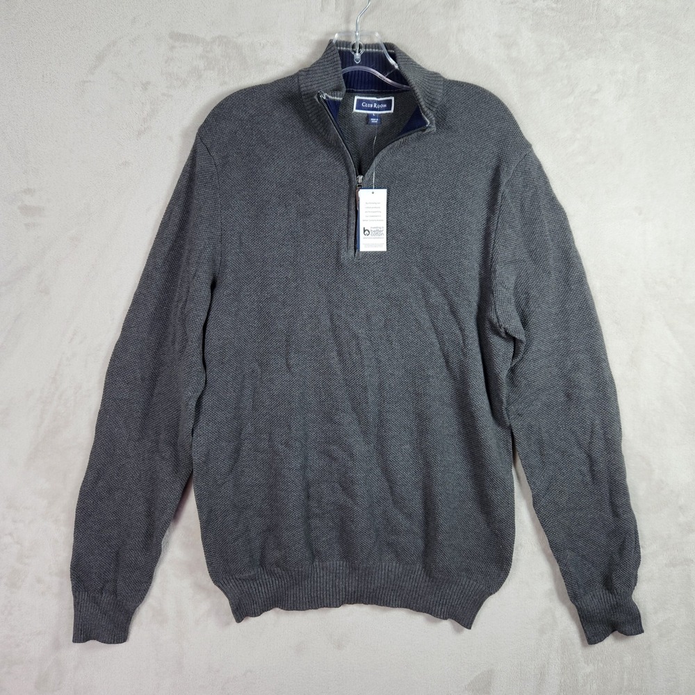 Club Room 1/4 Zip Pullover Mens Large Charcoal Gray Cotton Knit‎ Casual Classic